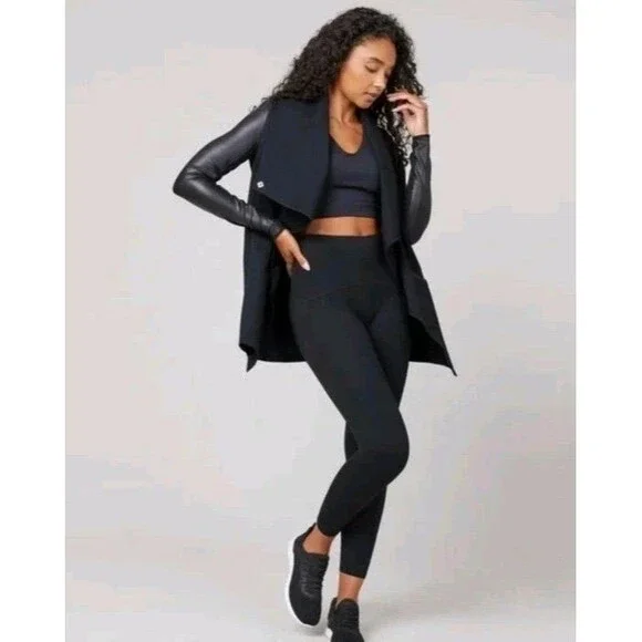 SPANX Womens Jacket Drape Front Ponte Fabric Black Size 2X Cardigan - Picture 2 of 9